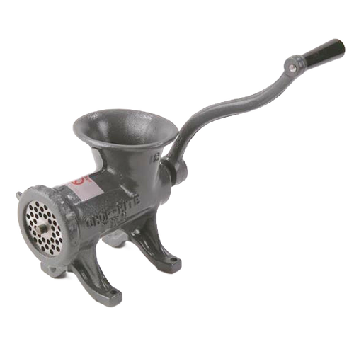 Hand-crank bolt-down meat grinder with durable cast iron body and ergonomic handle, made in USA, featured in Kitchen & Food, Specialty Equipment, Butchering Supplies, USA Made, and Best Sellers collections.