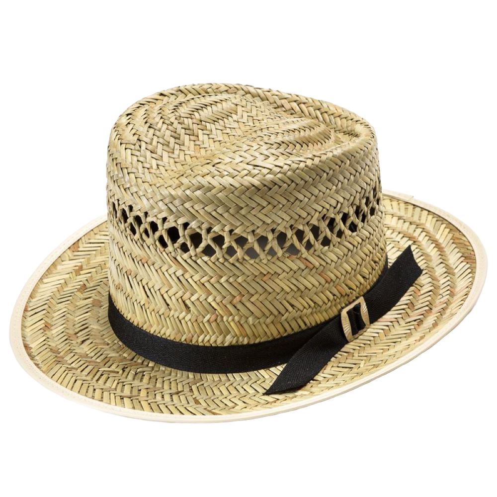 Handcrafted Amish made vented straw hat with a 3-inch brim, featuring breathable woven design and black band, perfect for farm, garden, and outdoor use in any season.