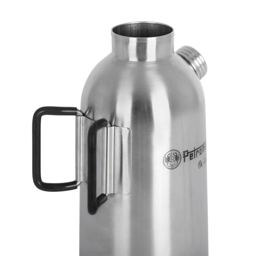 Handcrafted stainless steel fire kettle with black handle and screw-on spout, designed for efficient boiling; ideal for Farm, Garden & Tool, Camping, Emergency Supplies, and Best Sellers collections.