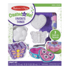 Craft kit featuring three resin items shaped like a flower, heart, and butterfly for decorating with included paints, brushes, stickers, and glues, ideal for indoor play and arts and crafts collections.