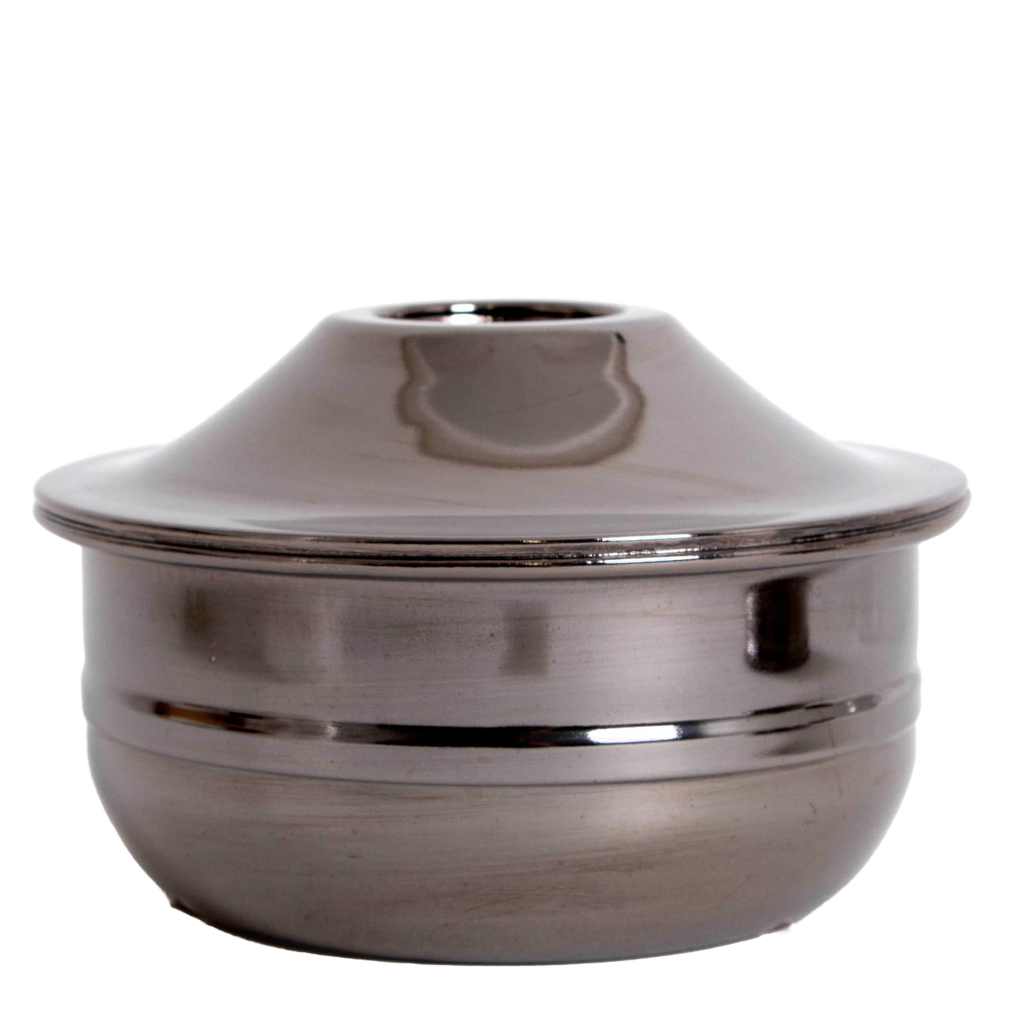 Polished metal burner cap with smooth rounded edges and central dual openings, designed for a handcrafted wall-mounted oil lamp in Lamps & Lighting and Oil Lamps collections.