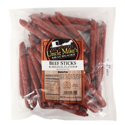 Large clear bag of handcrafted original flavored beef sticks with no nitrate preservatives, made in USA, perfect for Kitchen & Food, Snacks and Sweets, Meats, Holiday Hosting, USA Made, Best Sellers, Promo Eligible collections.
