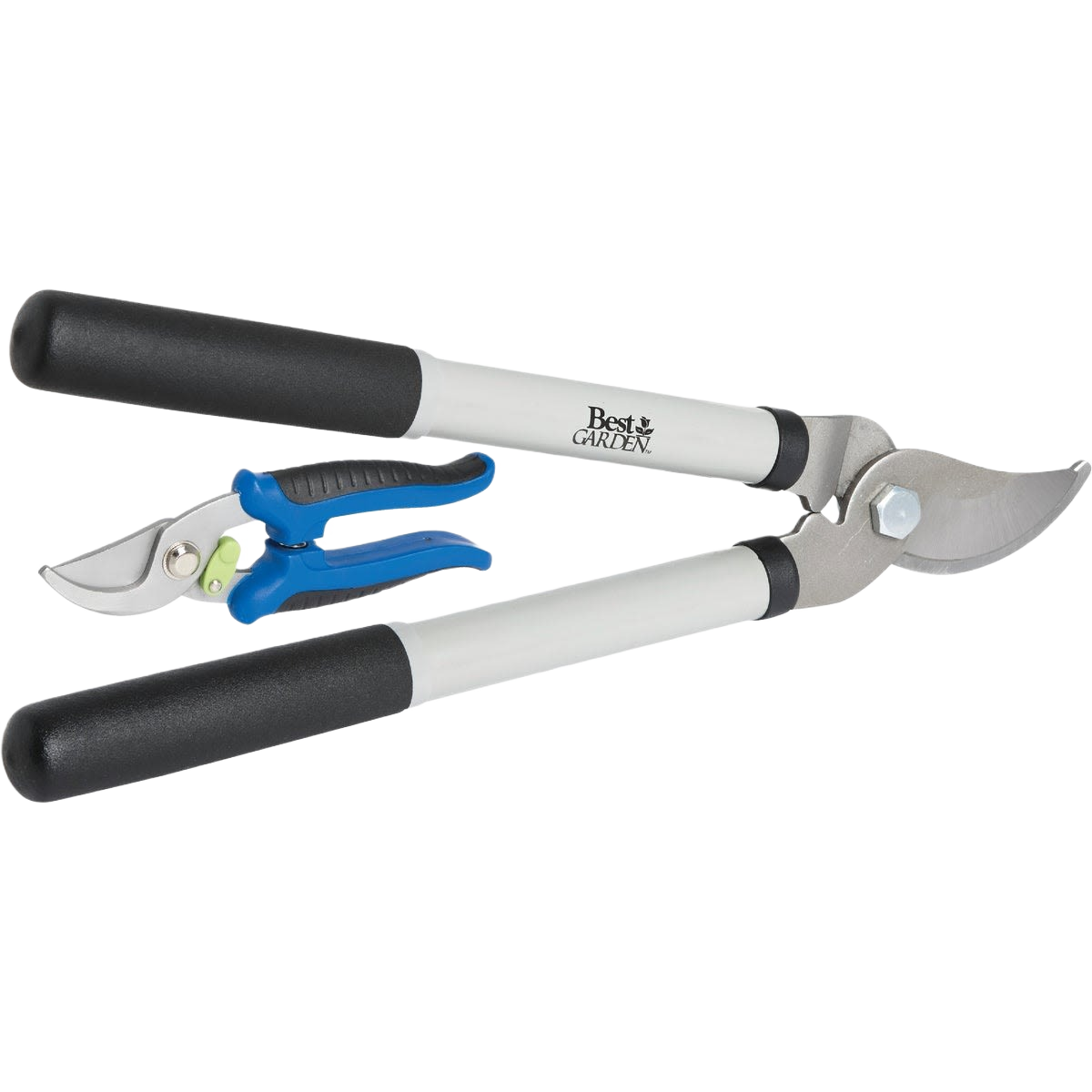 Combo set of bypass lopper and pruner with rubber grips and steel cutting blades, designed for efficient pruning in Farm, Garden & Tool and Hand Tools and Hardware collections.