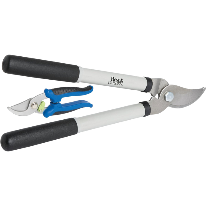 Combo set of bypass lopper and pruner with rubber grips and steel cutting blades, designed for efficient pruning in Farm, Garden & Tool and Hand Tools and Hardware collections.