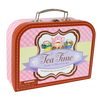 Decorative metal suitcase with a pink gingham pattern featuring a 17-piece handcrafted mini tea set art kit, suitable for creative play in Toys, Books & Games, Children's Toys, and Arts and Crafts collections.