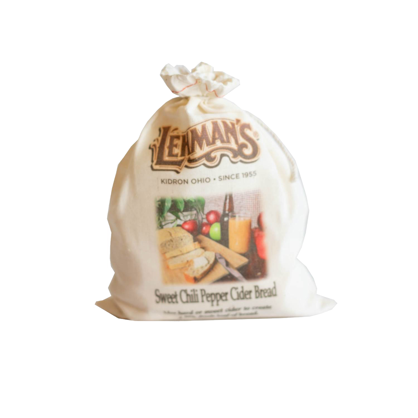 Natural fabric drawstring bag featuring handcrafted Sweet Chili Pepper Cider bread mix with rustic branding, ideal for Kitchen & Food, Pantry, Dry Goods and Mixes, Best Sellers, and Promo Eligible collections.