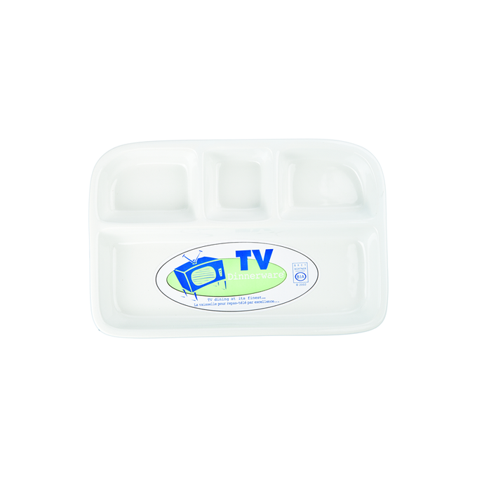 White porcelain divided tray with four compartments for easy portioning and separate serving, ideal for casual meals, featured in Kitchen & Food and Dinnerware collections.