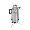 Handcrafted stainless steel fire kettle with double-wall design and screw-on lid, ideal for quick boiling and outdoor use in camping, farm, garden, and emergency supplies collections.