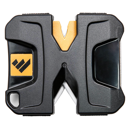 Compact handheld sharpener with a black and yellow body designed for knives, axes, and tools, ideal for on-the-go use in Farm, Garden & Tool and Kitchen & Food collections.