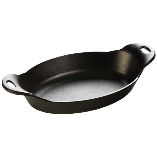 Pre-seasoned cast iron oval mini server with dual handles, crafted in USA for versatile cooking and serving, featured in Kitchen & Food, Cast Iron, and Best Sellers collections.