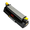 Compact benchtop knife sharpener with angle guides, featuring coarse and fine abrasive surfaces in a black base with yellow adjustment knobs, ideal for Farm, Garden & Tool and Kitchen & Food collections.