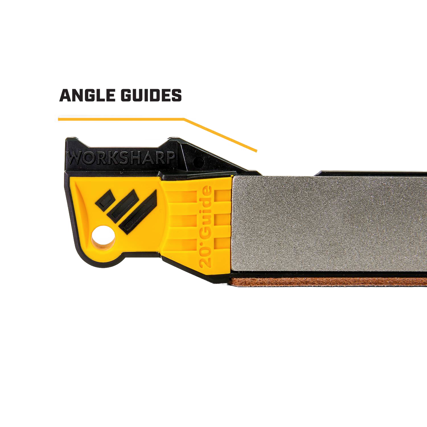 Compact sharpening tool with yellow and black angle guides, diamond surface, and leather strop designed for precise knife sharpening in Farm, Garden & Tool and Kitchen & Food collections.