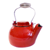 Durable 2-1/2 quart cast iron red enamel steamer kettle with coiled metal handle, crafted for wood stove use, ideal for Stoves, Hearth Accessories, Best Sellers, and Promo Eligible collections.