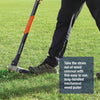 Person using a long-handled mechanical weed puller with rust-resistant stainless steel claws on a green lawn, featured in Farm, Garden & Tool and Lawncare collections.