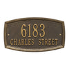 Bronze custom wall plaque with raised border featuring house numbers and street name, handcrafted and made in USA, ideal for Home & Decor, Mailboxes and Address Signs, and Best Sellers collections.