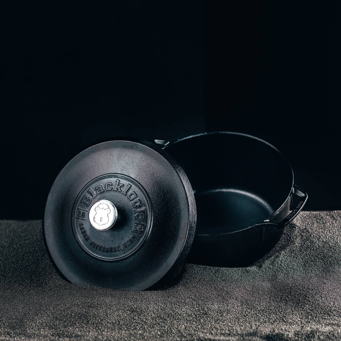 Heavy-duty cast iron Dutch oven with a matte black finish and sturdy handles, handcrafted and made in the USA for Kitchen & Food, Cookware, Cast Iron collections.
