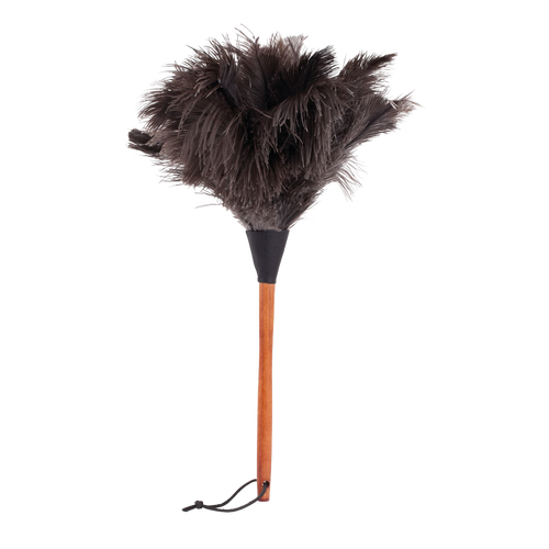 Handcrafted ostrich feather duster with wooden handle, featuring soft natural feathers for gentle dusting, lightweight and easy to handle, perfect for Home & Decor and Household Cleaning collections.