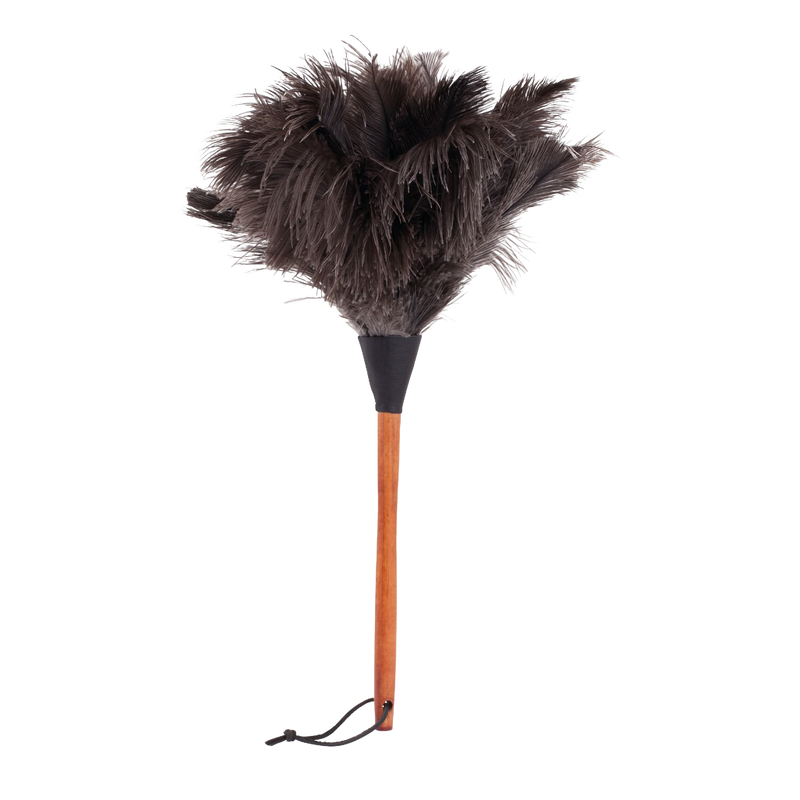 Handcrafted ostrich feather duster with wooden handle, featuring soft natural feathers for gentle dusting, lightweight and easy to handle, perfect for Home & Decor and Household Cleaning collections.