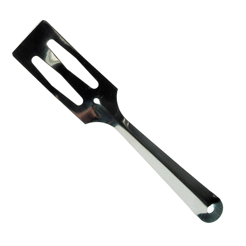Stainless steel all-purpose kitchen spatula with a slotted, angled head and sharpened edge, handcrafted in USA, ideal for Kitchen & Food, Storage and Serving, USA Made, and Best Sellers collections.