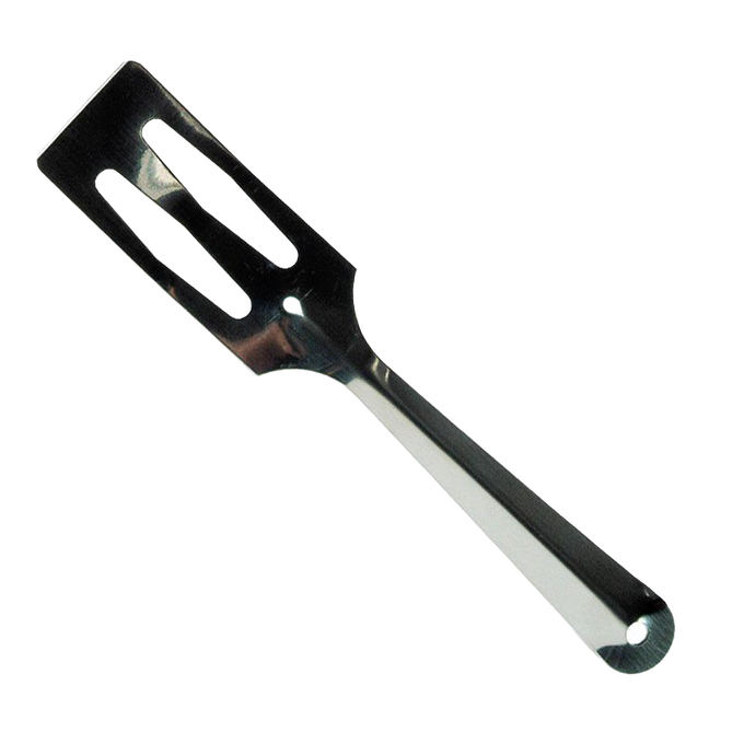 Stainless steel all-purpose kitchen spatula with a slotted, angled head and sharpened edge, handcrafted in USA, ideal for Kitchen & Food, Storage and Serving, USA Made, and Best Sellers collections.