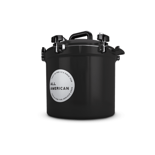 Matte black 21.5-quart handcrafted pressure canner with secure locking lid and sturdy handle, made in USA for Kitchen & Food, Food Preservation, Canning, Pressure Canners, and Best Sellers collections.