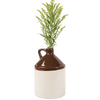 Handcrafted stoneware jug with handle in two-tone brown and cream glaze, featuring a narrow neck and filled with greenery, ideal for Kitchen & Food, Storage and Serving, Best Sellers, Promo Eligible collections.