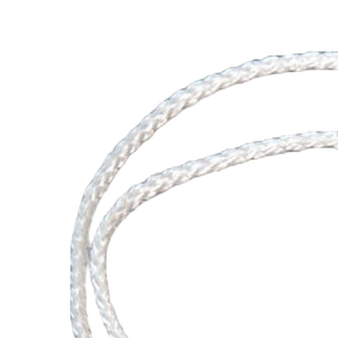 Close-up of a braided white cotton wick designed for mason jar lids with inserts, suitable for lamps and lighting repairs in parts, accessories, and wicks collections.