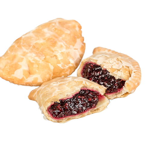 Handcrafted, Amish-style fry pies with thick golden crusts and rich, dark berry filling, perfect for Kitchen & Food, Snacks and Sweets, Holiday Hosting, USA Made, Best Sellers, and Promo Eligible collections.
