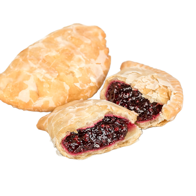 Handcrafted, Amish-style fry pies with thick golden crusts and rich, dark berry filling, perfect for Kitchen & Food, Snacks and Sweets, Holiday Hosting, USA Made, Best Sellers, and Promo Eligible collections.