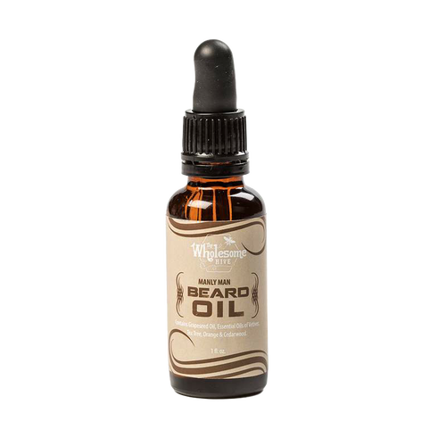 Unique handcrafted amber glass bottle of all-natural beard oil with dropper cap, locally made in USA, featured in Health & Wellness, Grooming and Personal Hygiene, and Best Sellers collections.