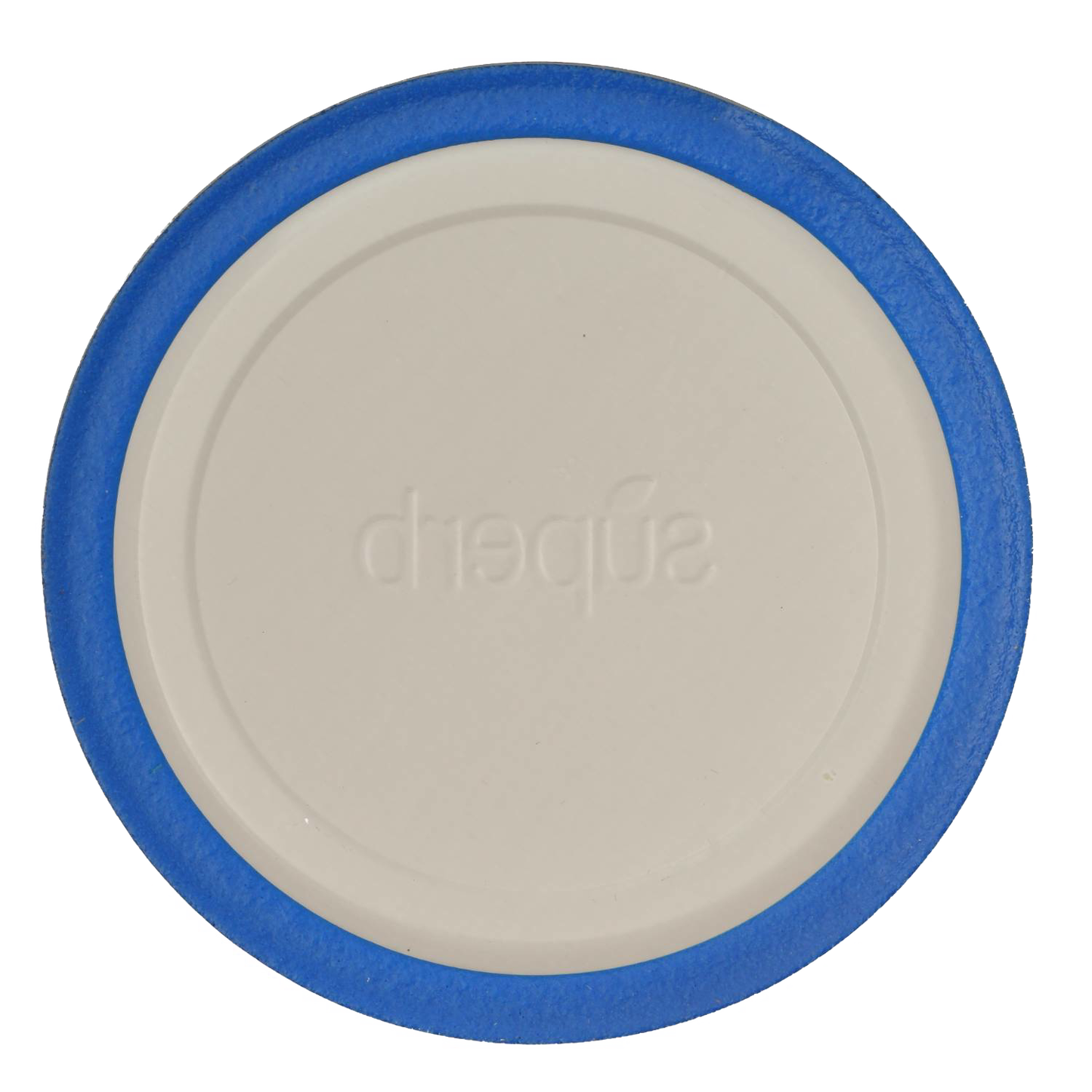 Top view of a wide-mouth canning jar lid featuring a white center with a blue sealing edge, designed for durable, high-pressure food preservation in Kitchen & Food collections made in USA.