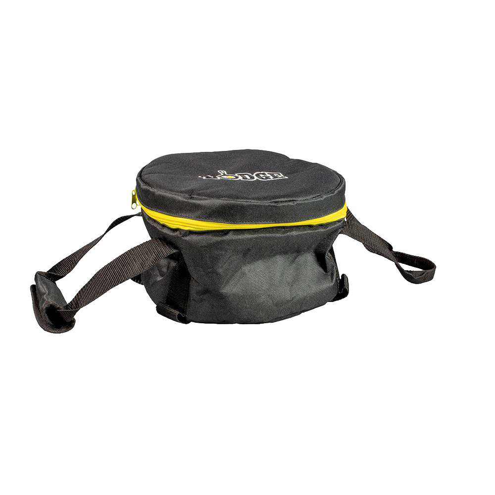 Compact weather-resistant tote bag with thick padding and sturdy straps, designed for easy carrying and storage of camp cookware, featured in Camping and Kitchen collections.
