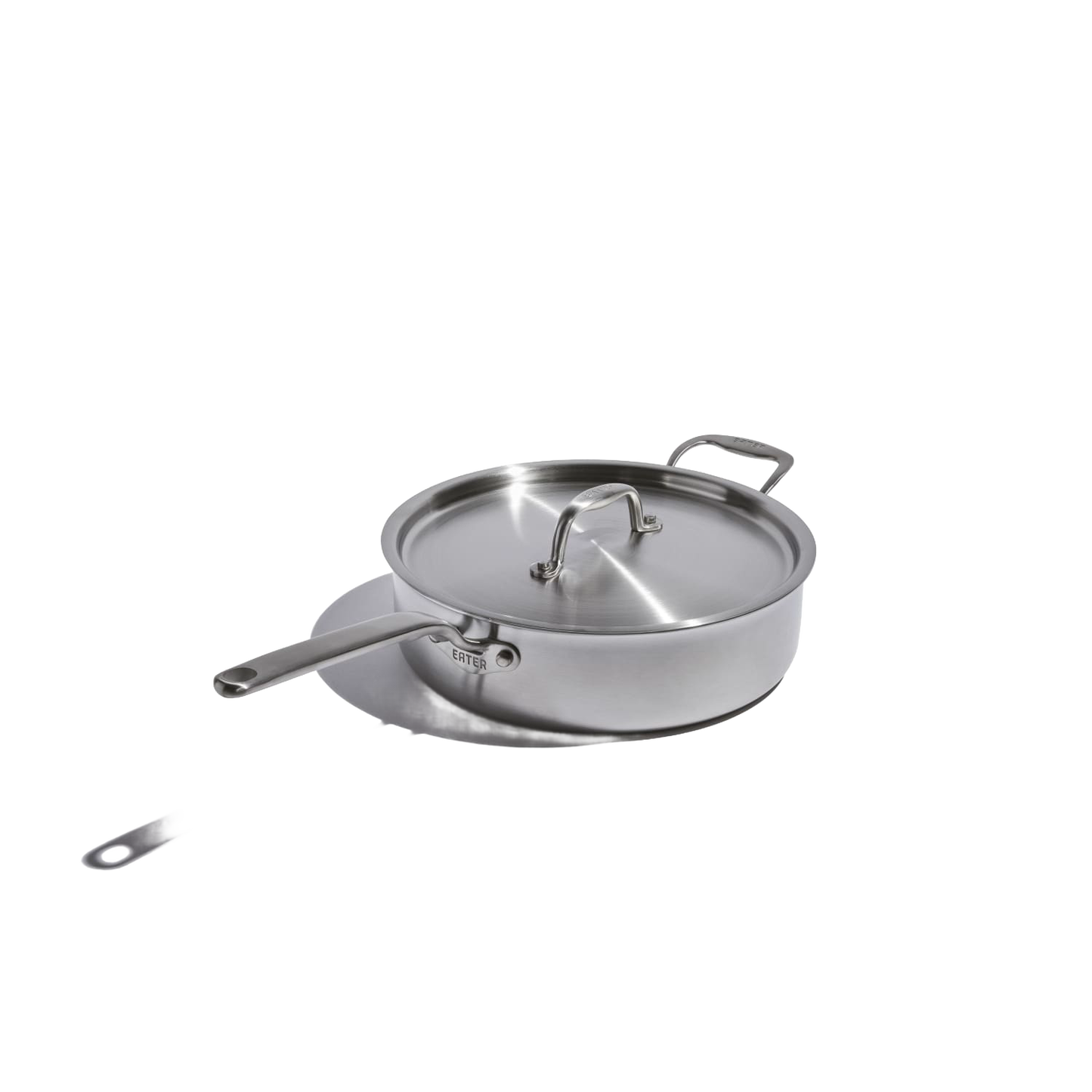 Fully clad stainless steel 4-quart saute pan with lid and long handle, featuring handcrafted design, durable construction, ideal for Kitchen & Food, Cookware, Pots and Pans, and Best Sellers collections.