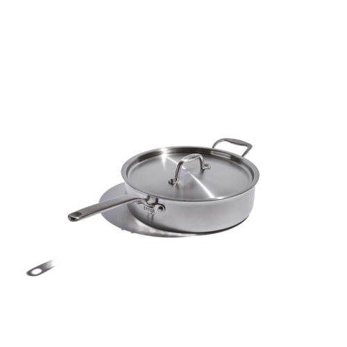 Fully clad stainless steel 4-quart saute pan with lid and long handle, featuring handcrafted design, durable construction, ideal for Kitchen & Food, Cookware, Pots and Pans, and Best Sellers collections.