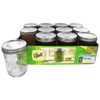 Set of twelve clear glass wide-mouth pint jars with metal lids, ideal for food preservation, canning, and crafts in Kitchen & Food, Food Preservation, and Canning collections.