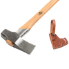 Hand-forged splitting maul with a polished steel head and wooden handle, accompanied by a brown leather sheath, featured in Farm, Garden & Tool, Knives & Axes, Axes, Wood Cutting and Hauling, Best Sellers, and Promo Eligible collections.