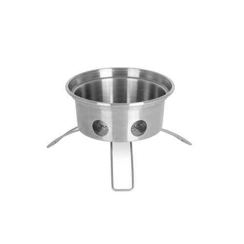 Handcrafted stainless steel stove base with vent holes and foldable legs for stable outdoor use, ideal for camping, emergency supplies, farm, garden & tool, and best sellers collections.