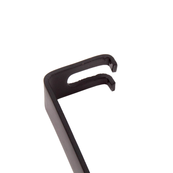 Set of three black steel spring clips measuring 2-3/4 inches long by 3/8 inch wide, used for mounting 14-inch parchment shades on hanging lamp frames, featured in Lamps & Lighting, Parts and Accessories, Shade Rings and Holders, Best Sellers, and Promo Eligible collections.