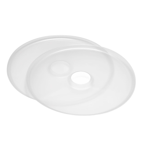 Two translucent round fruit roll sheets designed to fit Presto dehydrator trays, ideal for making homemade fruit leather and healthy snacks, featured in Kitchen & Food and Food Preservation collections.