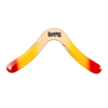 Handcrafted wooden boomerang with red and yellow tips, designed for right-handers, made in USA, featured in Toys, Books & Games, Lawn Games, USA Made, and Best Sellers collections.