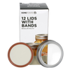 Box of 12 regular-mouth canning jar lids and matching bands with BPA-free sealing compound, displayed with a sealed glass jar, ideal for Kitchen & Food and Food Preservation collections including Canning and Best Sellers.