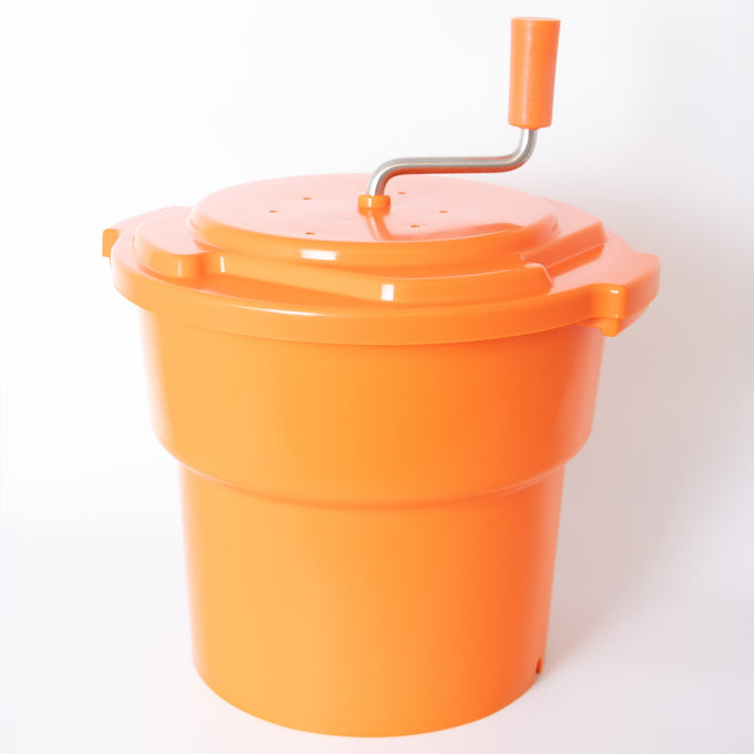Handcrafted bright orange manual laundry spinner with a hand-crank handle and brake, designed for faster drying in Home & Decor, Laundry Supplies, and Drying Accessories collections.
