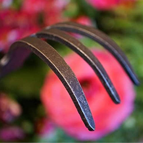 Close-up of a handcrafted, all-steel three-prong cultivator tool designed for precise gardening, featured in Farm, Garden & Tool, Digging and Cultivating, and Garden Accessories collections.