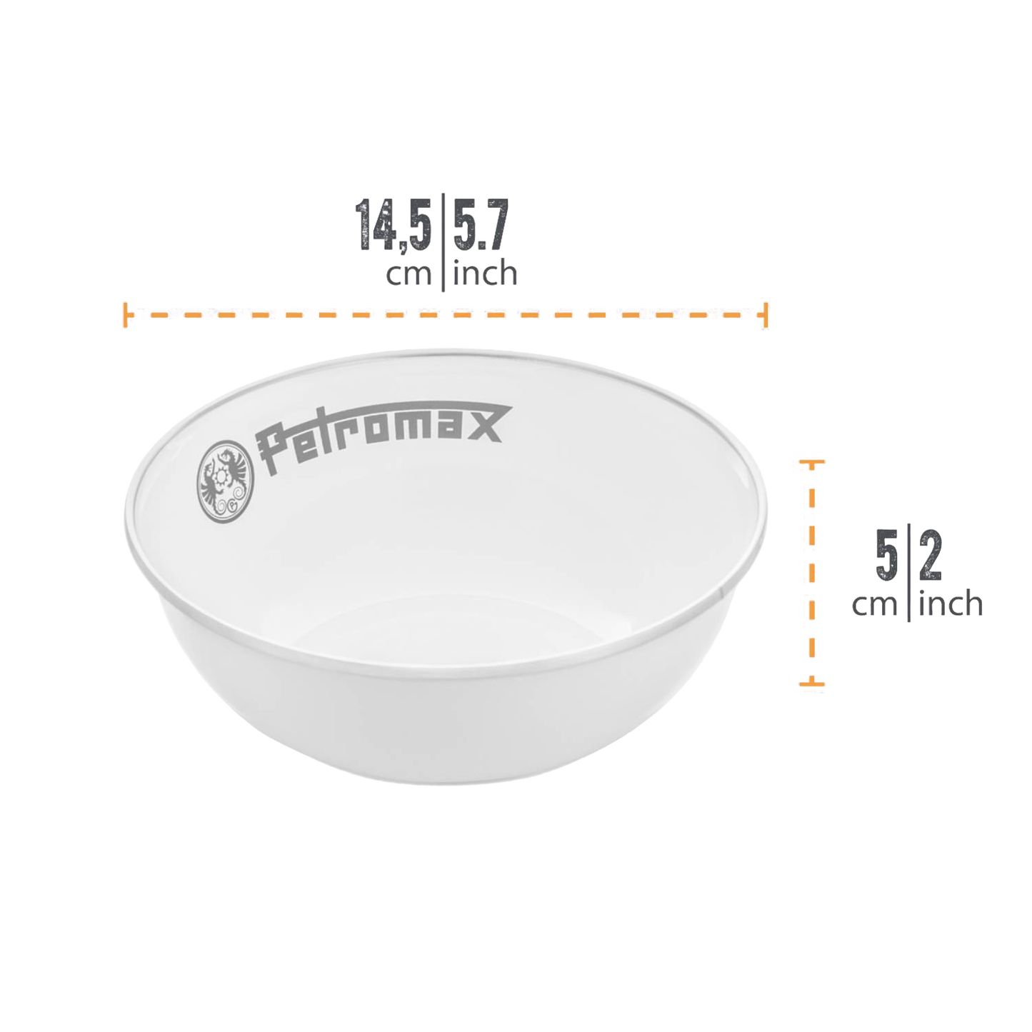 Lightweight white enamel bowl with heat- and scratch-resistant finish, featuring a logo, ideal for camping, kitchen, and outdoor use, part of Farm, Garden & Tool, Kitchen & Food, Camping, Dinnerware, Best Sellers, and Promo Eligible collections.
