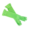 Pair of bright green arm-length cleaning gloves made of thick, durable latex, designed for household cleaning, gardening, and protection from chemicals, ideal for Home & Decor and Cleaning Utensils collections.