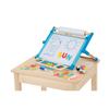 Handcrafted double-sided tabletop easel with magnetic dry-erase surface displaying a child’s drawing, colorful alphabet magnets, chalk, marker, and paper roll, perfect for children's arts and crafts in Toys, Books & Games and Promo Eligible collections.