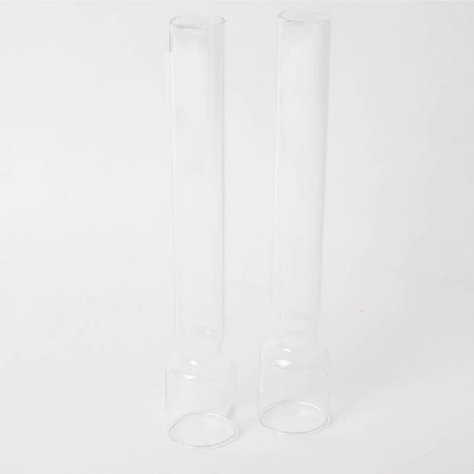 Two clear replacement glass chimneys designed for Lamp Maitresse-Boule oil lamps, featured in Lamps & Lighting, Oil Lamps, Table Lamps, Best Sellers, and Promo Eligible collections.
