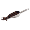 Polished stainless steel scoop holding roasted coffee beans with a solid handle and hanging loop, ideal for Kitchen & Food, Baking Supplies, Cookware, and Best Sellers collections.