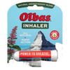 Olbas all-natural inhaler in white and red packaging with mountain graphic, promoting rapid action aromatherapy for seasonal relief in Health & Wellness and Health Remedies collections.
