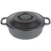 Black cast iron Dutch oven with two side handles and a domed lid, handcrafted for durability and heat retention; ideal for Kitchen & Food, Cookware, Cast Iron, USA Made, Best Sellers, Promo Eligible collections.